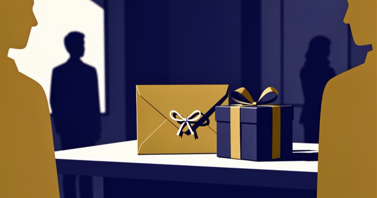Versiegelter Umschlag mit Schleife neben einem Geschenkpaket – Testament und frühere Schenkung im Blick