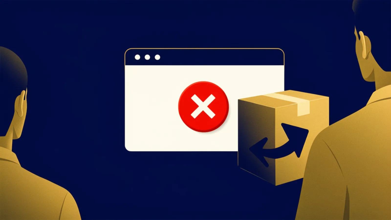 Hervorgehobener Knopf mit X-Symbol auf einem Browserfenster veranschaulicht den Widerruf im Online-Shop
